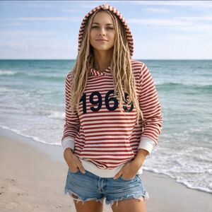 GAP 1969 Red/ White Striped Cotton coastal preppy Nautical Inspo Hoodie Sz s